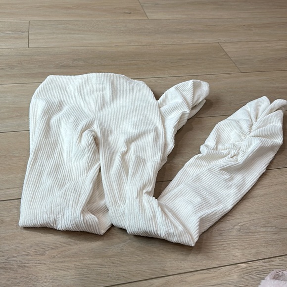 Danielle Guizio GUIZIO Off-White Corduroy Ruched Leggings - Picture 2 of 5